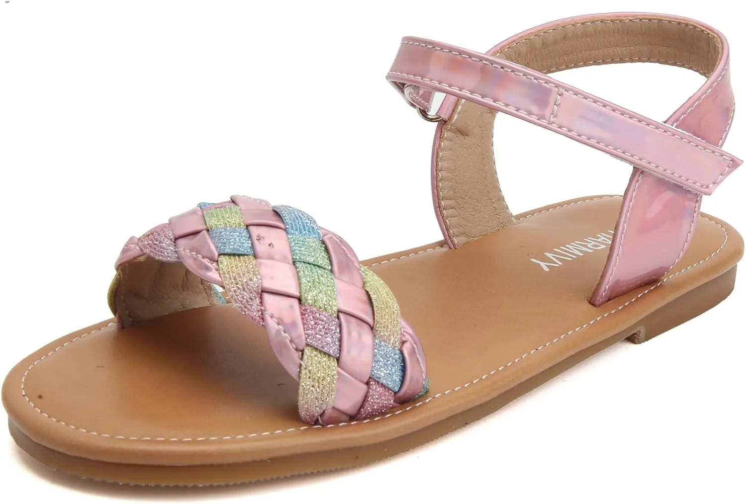 Charmivy Girls Sandals Braided Upper Flat Dress Sandals Round Open Toe Summer Shoes Little Kid/Big Kid