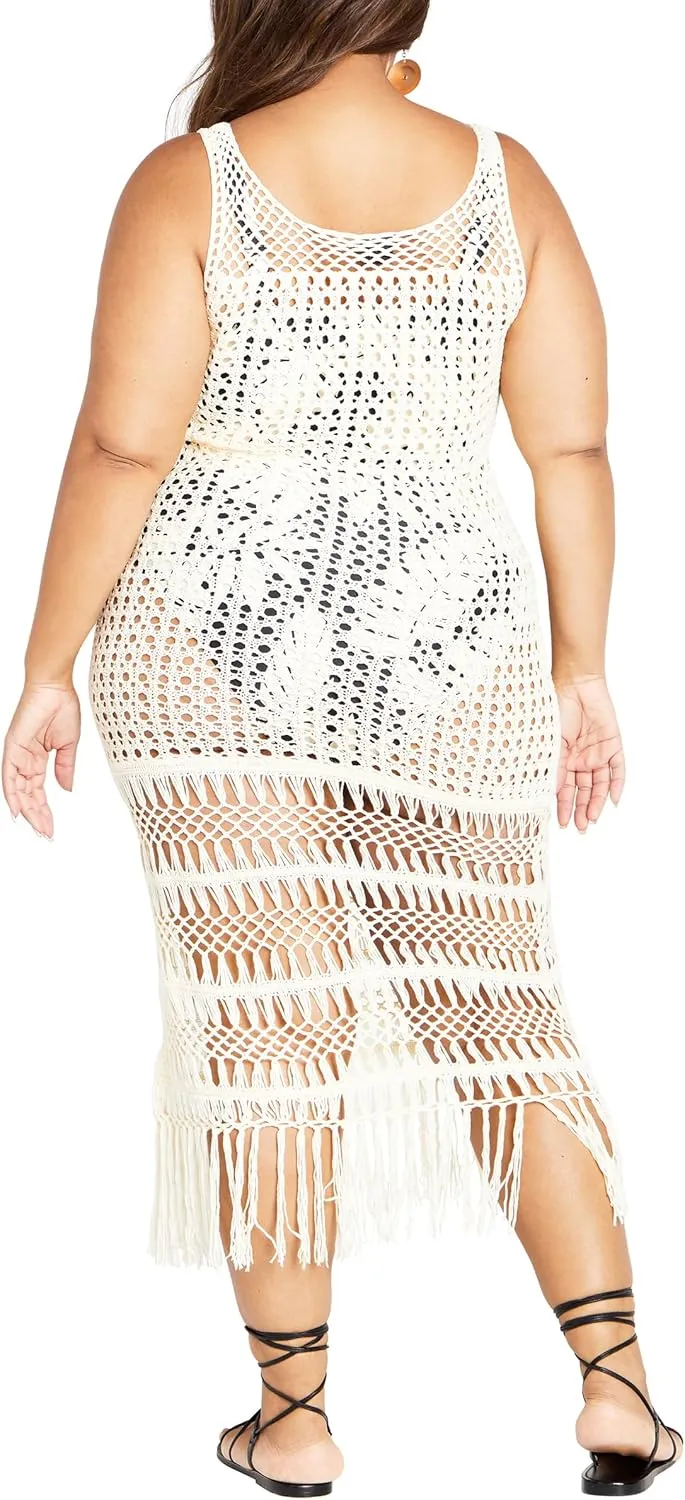 City Chic Women's Crochet Gia Tassel Hem Maxi Dress