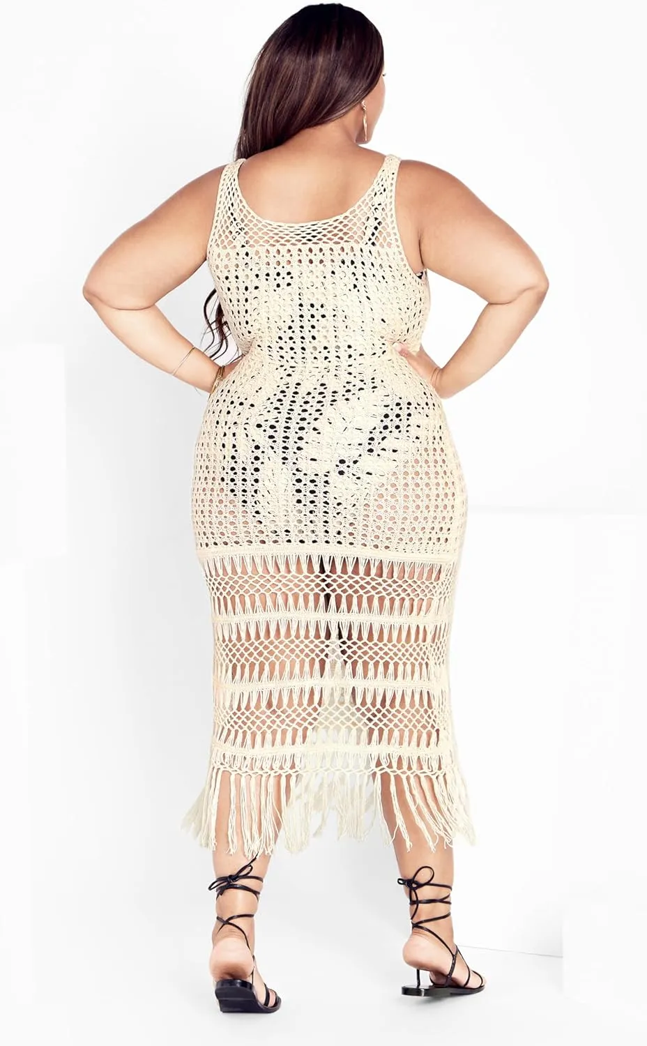 City Chic Women's Crochet Gia Tassel Hem Maxi Dress
