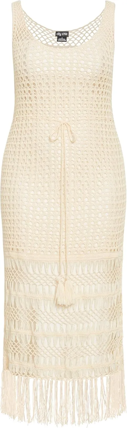 City Chic Women's Crochet Gia Tassel Hem Maxi Dress