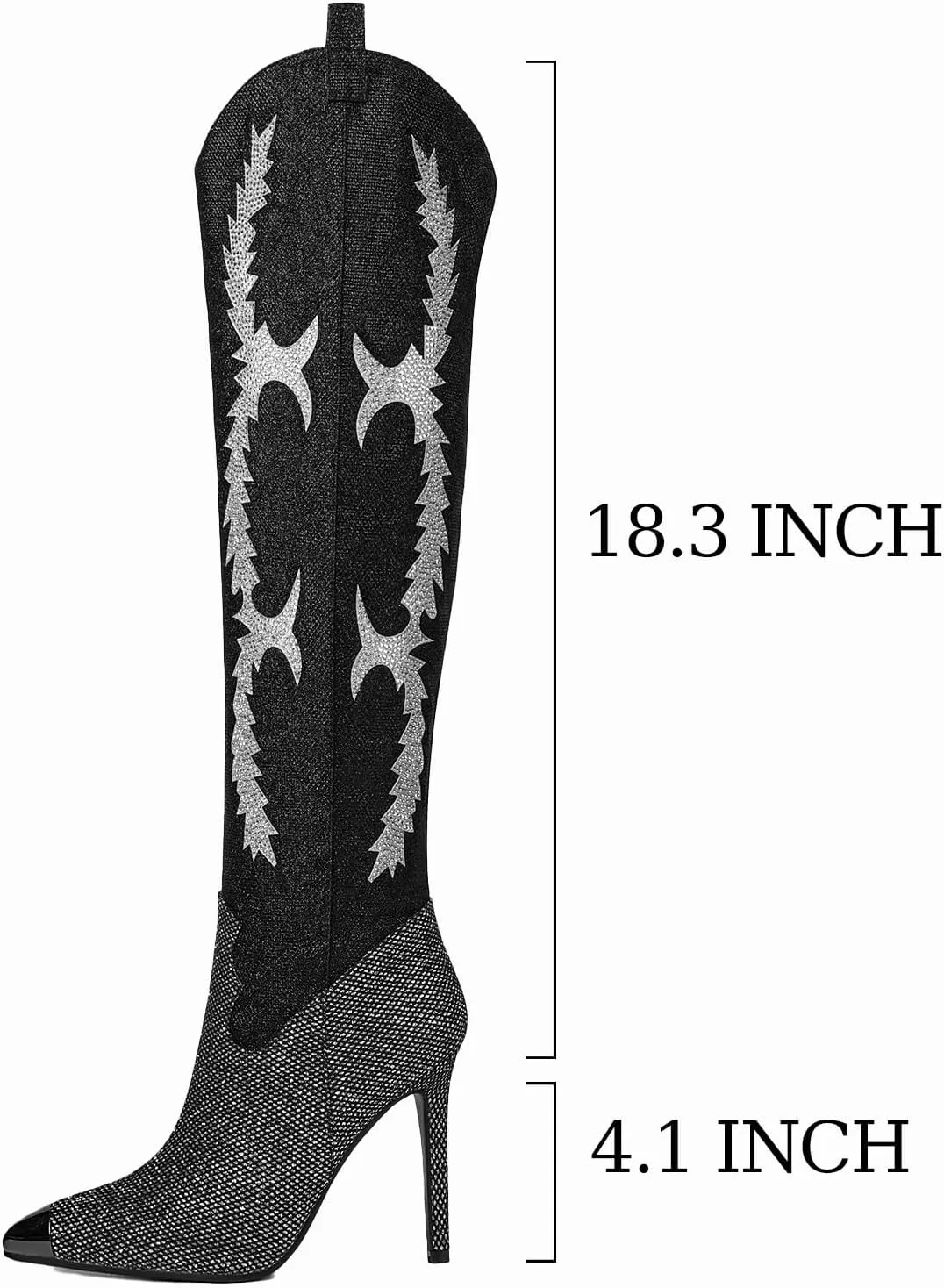 CKSNDLF Women's Western Cowboy Thigh High Boot Rhinestones Cowgirl Boots Glitter Sparkly Boots Over The Knee High Heel Pointed Toe Wedding Party Shoes