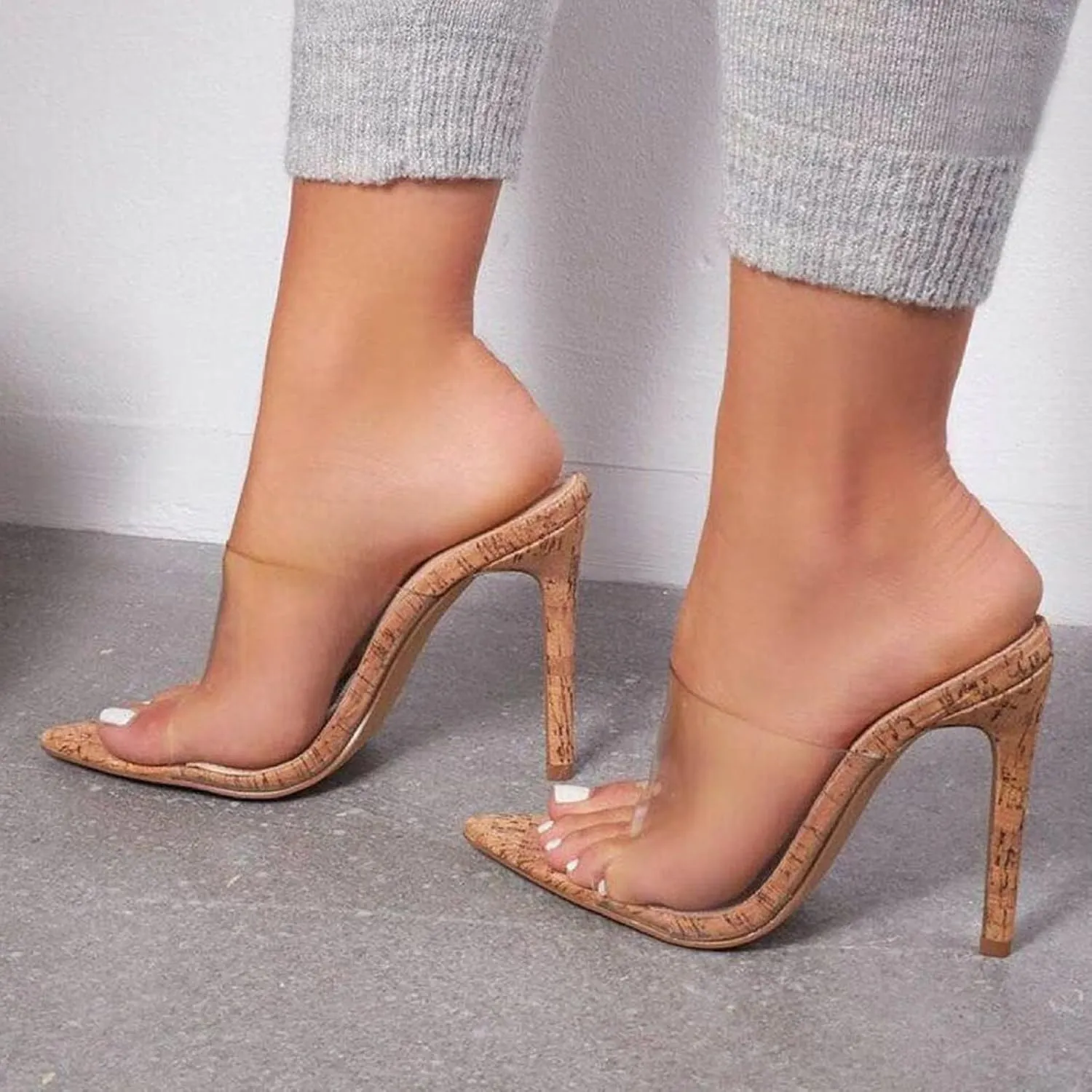 Clear Pointed Toe High Heels for Women 2025 Summer Sexy Stiletto Heel Slingback Sandals Ladies Comfy Dressy Sandals Open Toe Slip on Backless Mules Slipper for Wedding Bridal Evening Cocktail