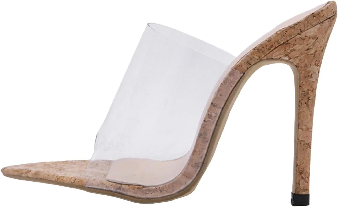 Clear Pointed Toe High Heels for Women 2025 Summer Sexy Stiletto Heel Slingback Sandals Ladies Comfy Dressy Sandals Open Toe Slip on Backless Mules Slipper for Wedding Bridal Evening Cocktail