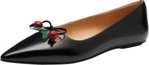 Coach Women's Runway Flat with Cherries Ballet, Charcoal/Black, 6.5