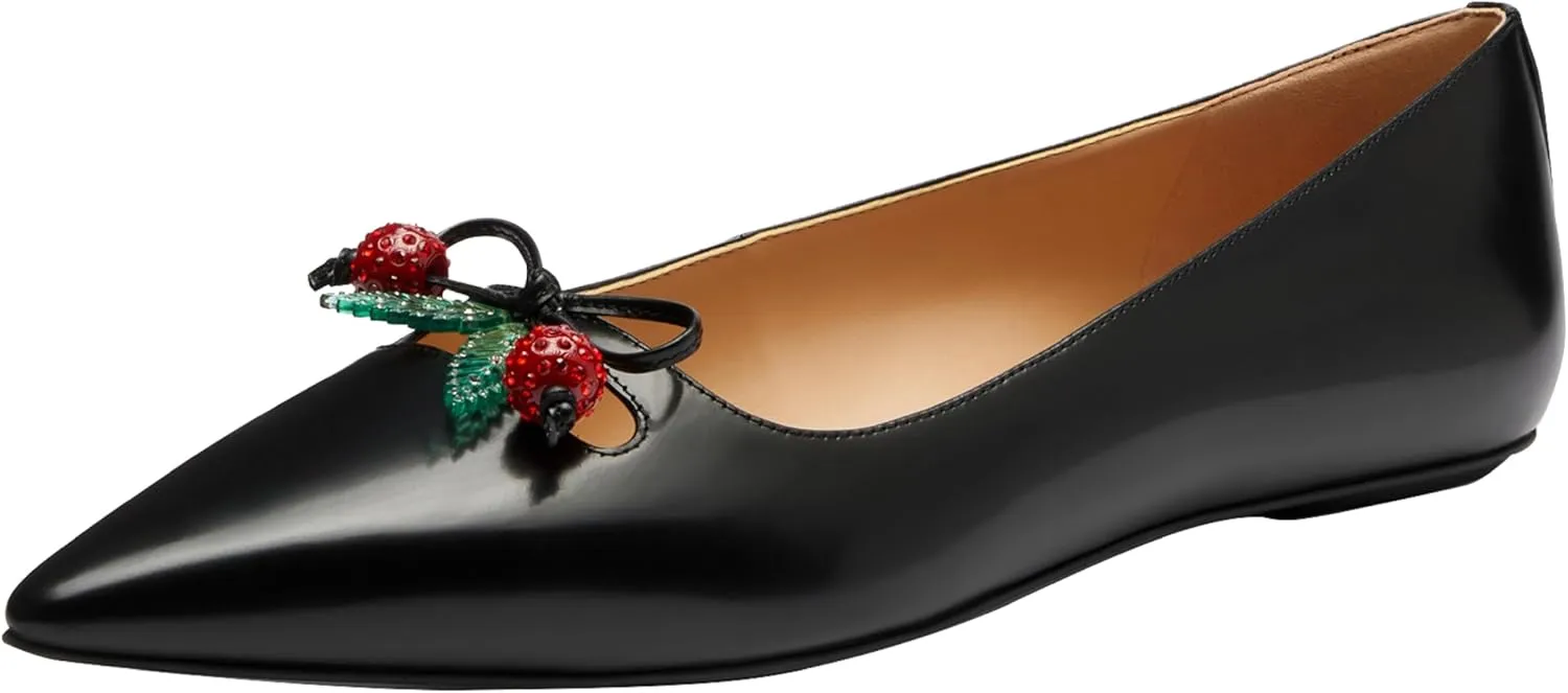 Coach Women's Runway Flat with Cherries Ballet, Charcoal/Black, 6.5