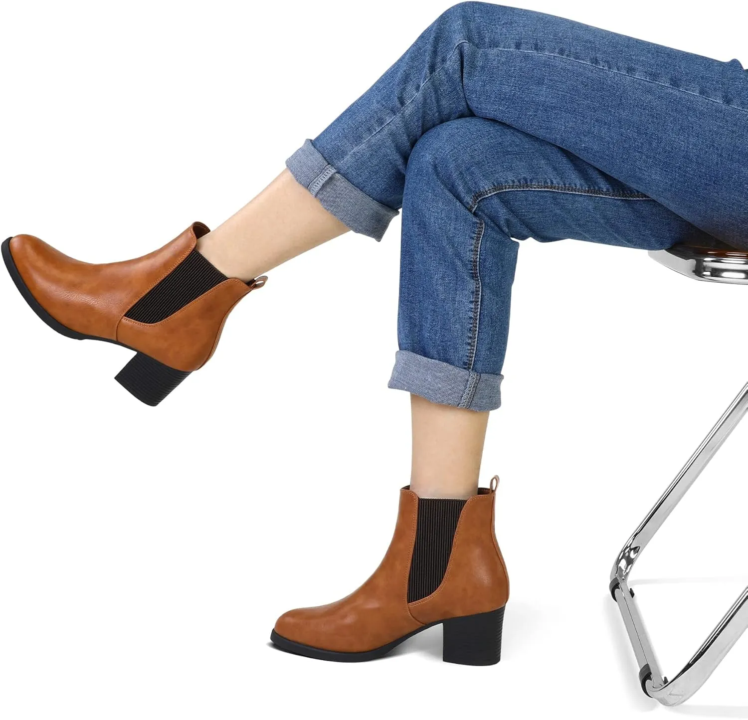 COASIS Women's Chelsea Boots Chunky Block Heel Slip On Ankle Booties with Elastic Sided