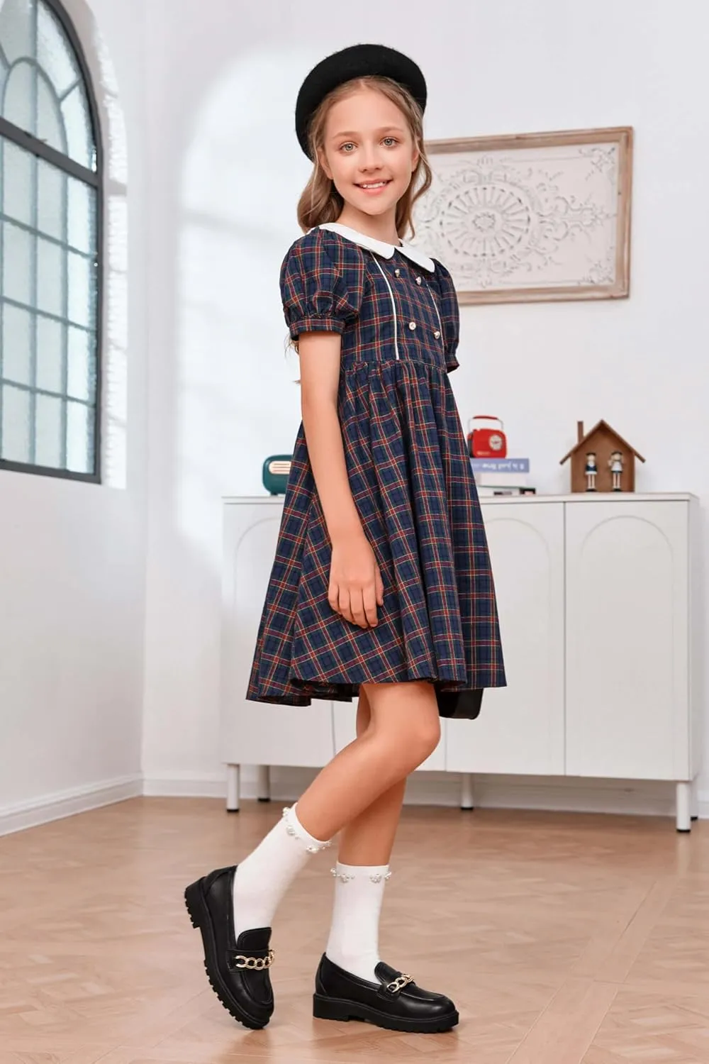Coutgo Girl's Platform Penny Loafers School Uniform Flats Slip on Round Toe Metal Chain Dress Shoes