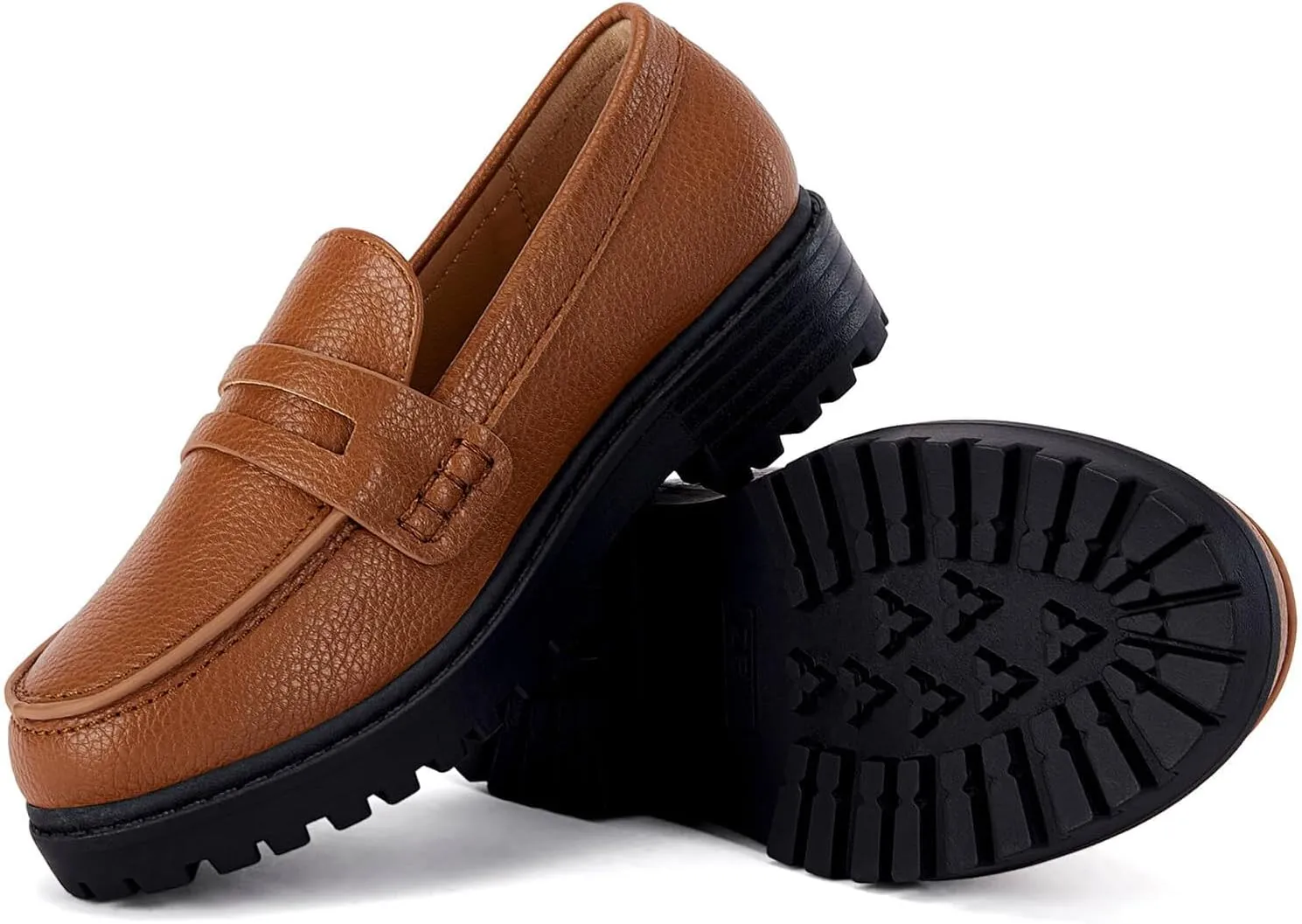Coutgo Girls Slip On Penny Loafers Comfort Round Toe Platform School Uniform Dress Shoes