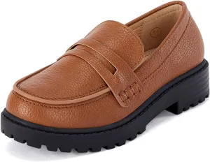 Coutgo Girls Slip On Penny Loafers Comfort Round Toe Platform School Uniform Dress Shoes