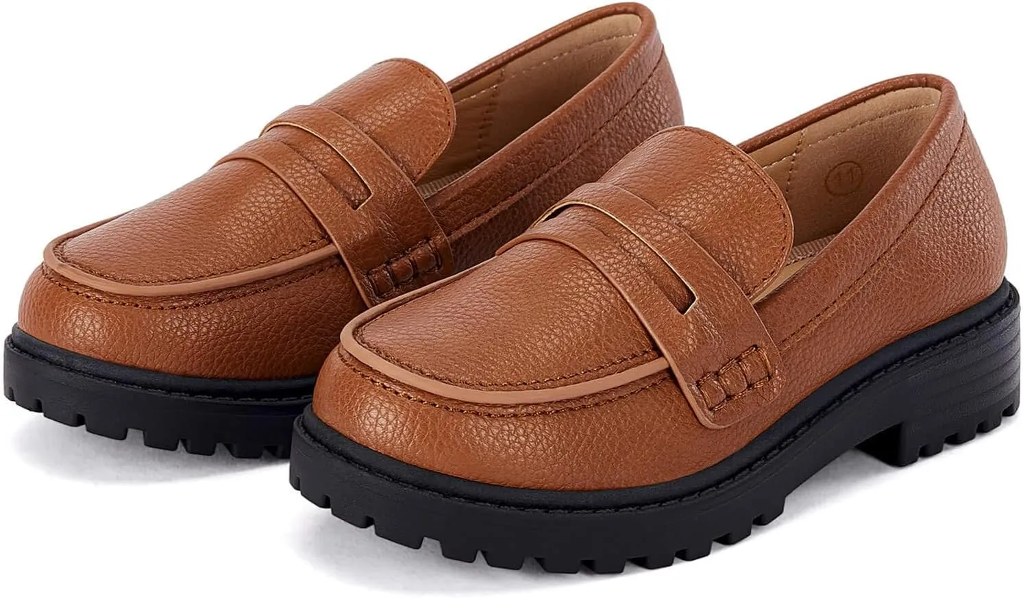Coutgo Girls Slip On Penny Loafers Comfort Round Toe Platform School Uniform Dress Shoes