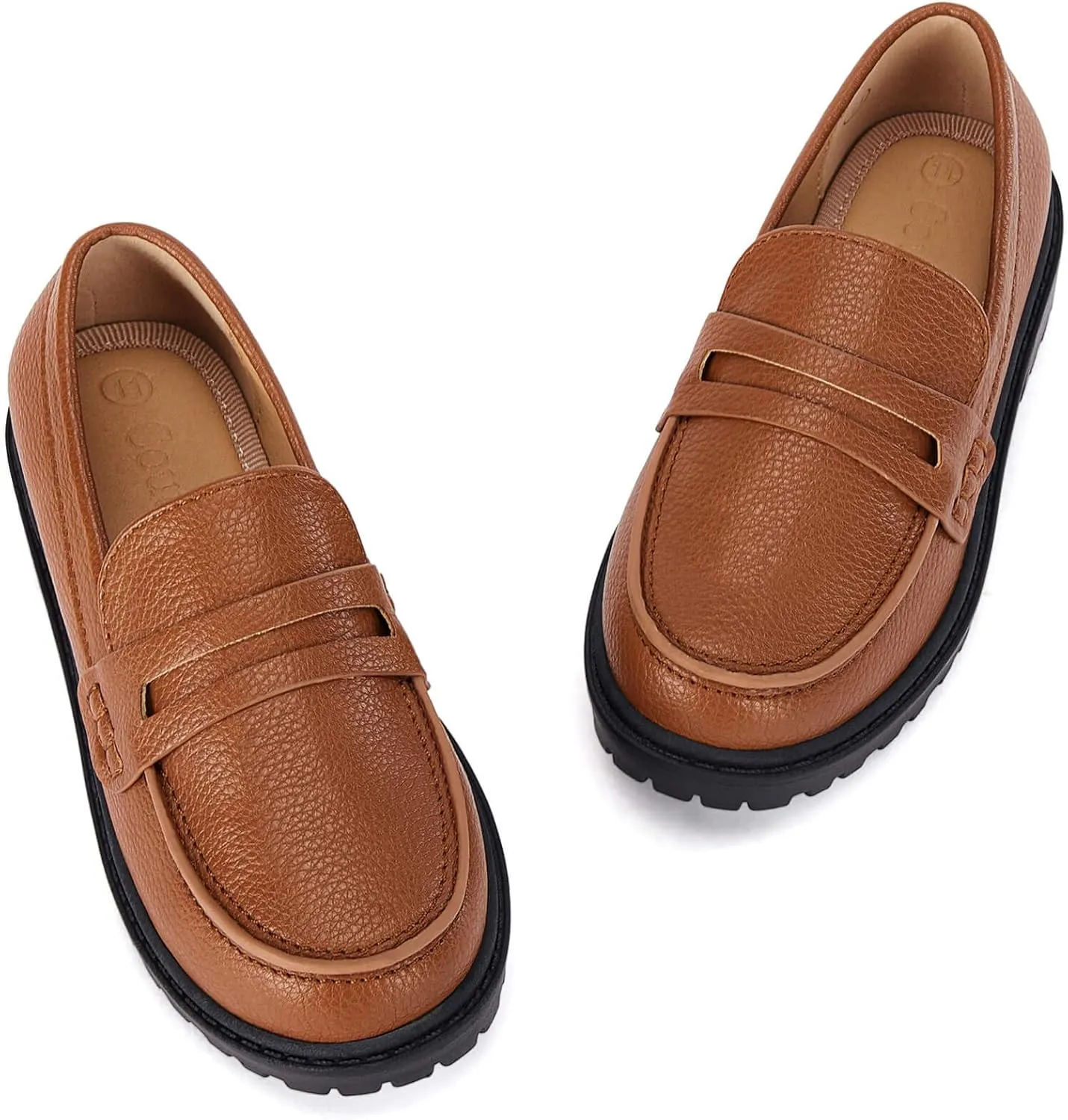 Coutgo Girls Slip On Penny Loafers Comfort Round Toe Platform School Uniform Dress Shoes