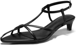 Coutgo Womens Dress Sandals Strappy Low Kitten Heels Pointed Open Toe Summer Beach Shoes