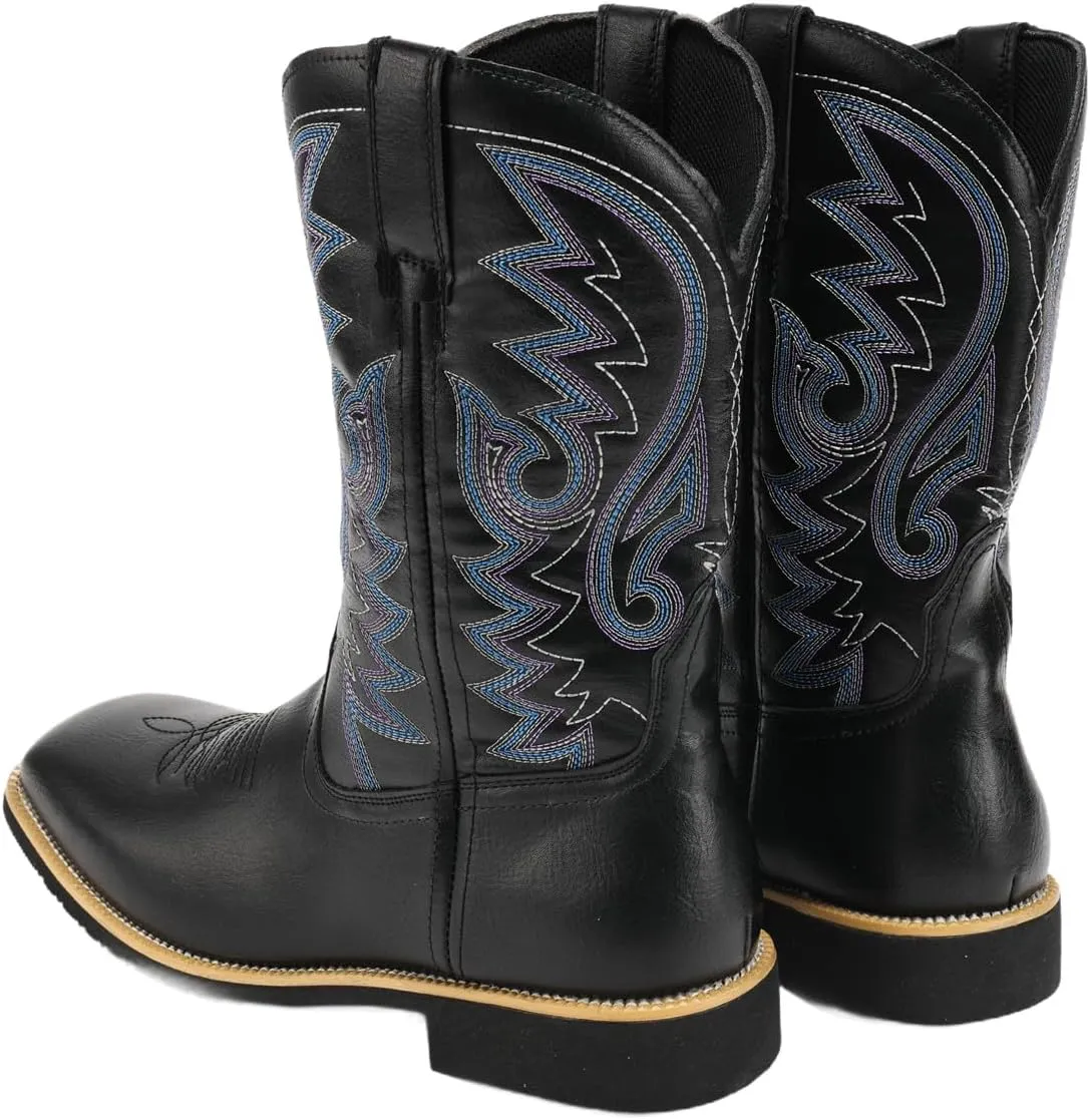 Cowboy Boots for Men Round Toe boots Embroidered Western Boots Traditional Country Boot Pull On Slip Resistant Boots