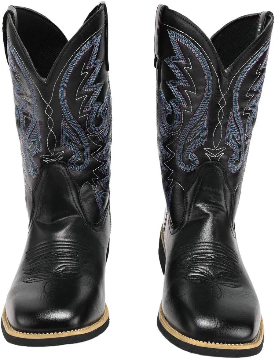 Cowboy Boots for Men Round Toe boots Embroidered Western Boots Traditional Country Boot Pull On Slip Resistant Boots