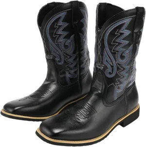 Cowboy Boots for Men Round Toe boots Embroidered Western Boots Traditional Country Boot Pull On Slip Resistant Boots