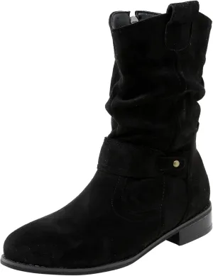 Cowboy Boots for Women Casual Mid Calf Flat Boots Pull on Round Toe Side Zip Cowgirl Fall and Winter Fashion Boots