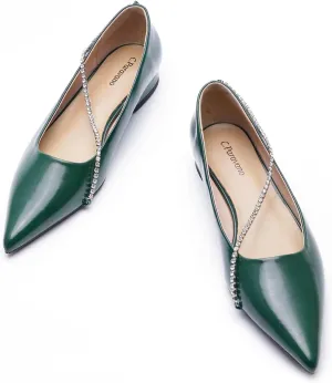 C.Paravano Crystal Chain Pointed Toe Flats Comfortable Party Dressy Shoes for Women Designer Shoes Women's Flats
