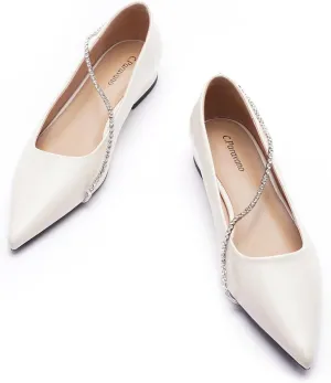 C.Paravano Crystal Chain Pointed Toe Flats Comfortable Party Dressy Shoes for Women Designer Shoes Women's Flats
