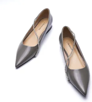 C.Paravano Crystal Chain Pointed Toe Flats Comfortable Party Dressy Shoes for Women Designer Shoes Women's Flats