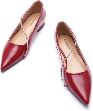 C.Paravano Crystal Chain Pointed Toe Flats Comfortable Party Dressy Shoes for Women Designer Shoes Women's Flats
