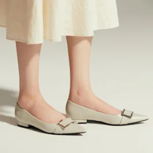 C.Paravano Pointed Toe Flats Women's Leather Ballet Flats with Square Metal Buckle for Work & Dressy Casual Pink
