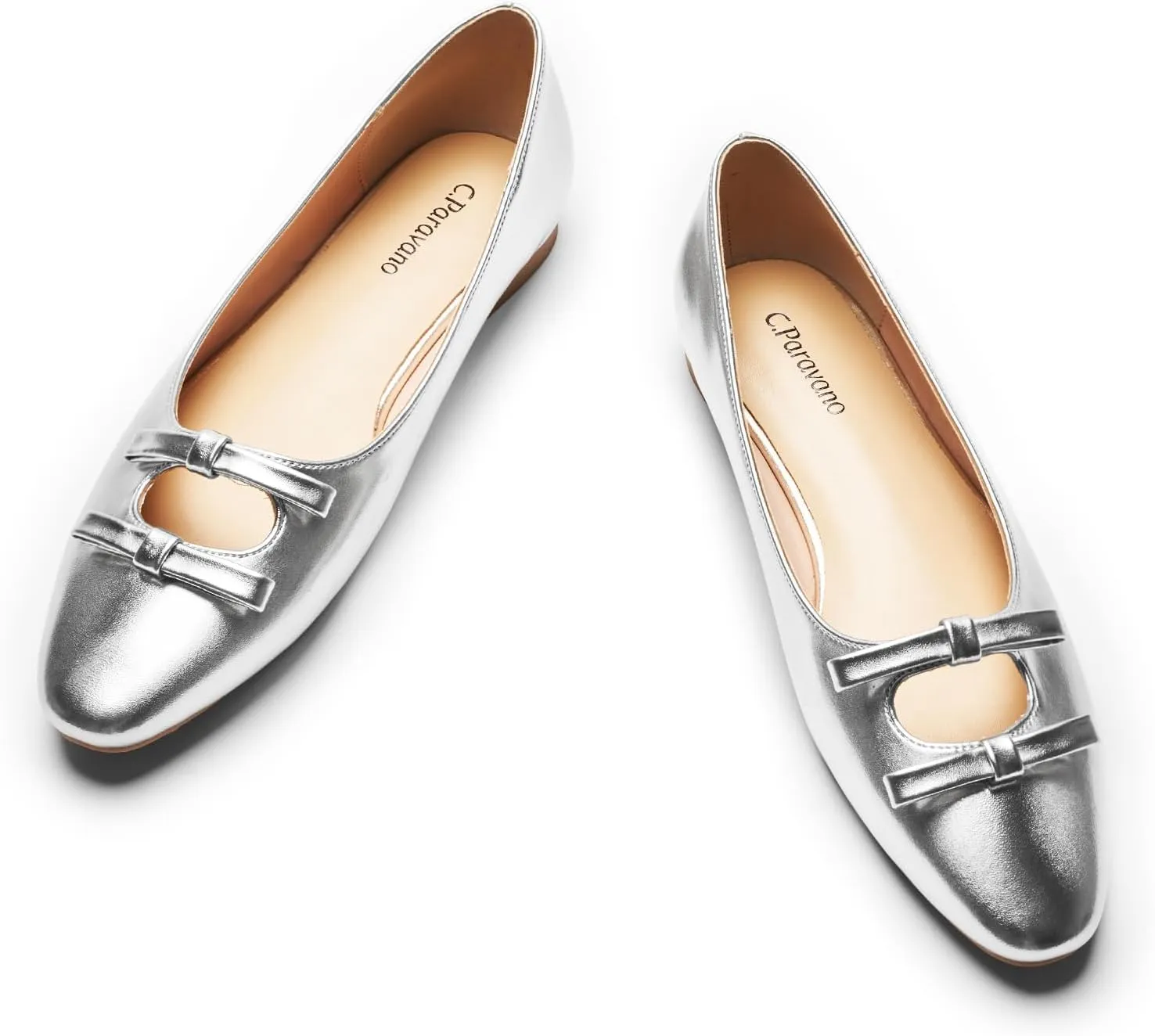C.Paravano Women's Ballet Flats Bowknot Hollow-Out Design Round Toe Dress Shoes for Women Comfortable Business Office Work Casual Shoes