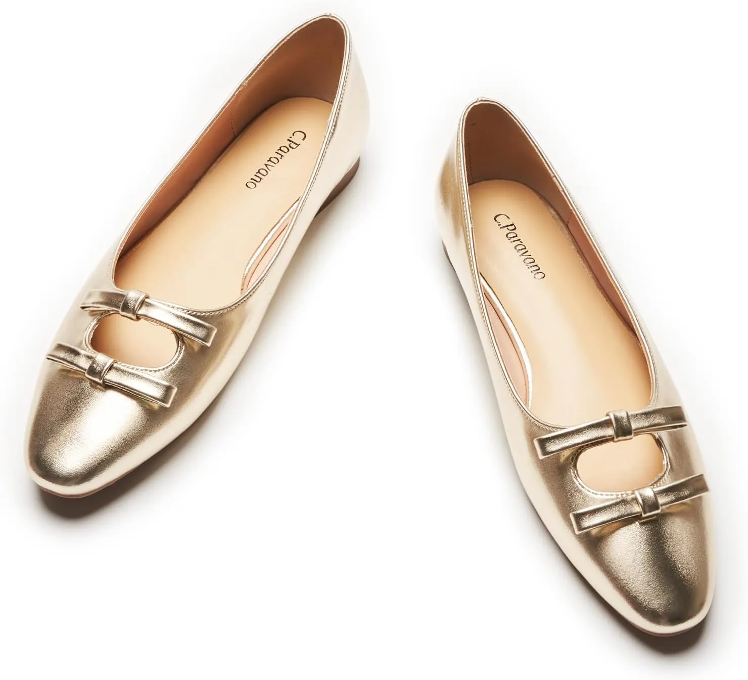 C.Paravano Women's Ballet Flats Bowknot Hollow-Out Design Round Toe Dress Shoes for Women Comfortable Business Office Work Casual Shoes