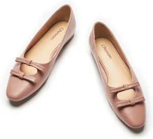 C.Paravano Women's Ballet Flats Bowknot Hollow-Out Design Round Toe Dress Shoes for Women Comfortable Business Office Work Casual Shoes