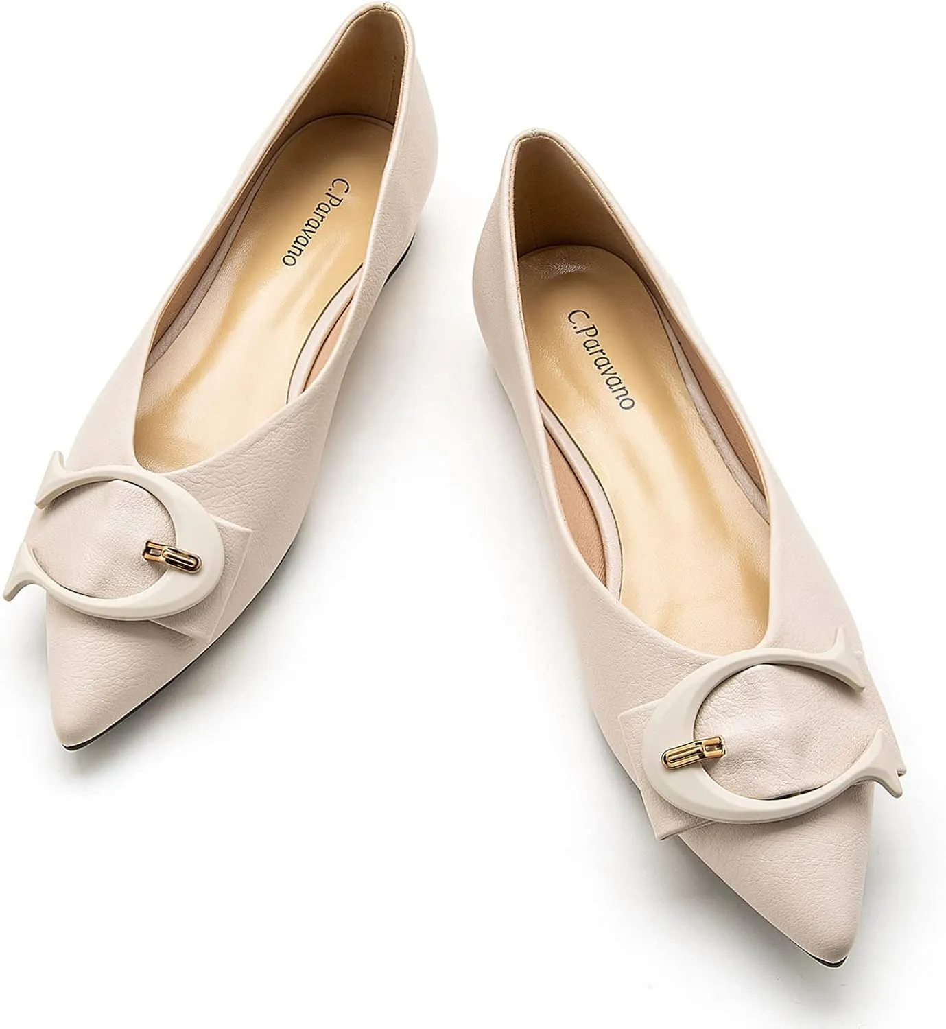 C.Paravano Women's Ballet Pointed Toe Leather Comfortable Slip On Work Flats