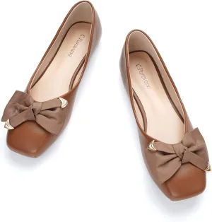 C.Paravano Women's Flats with Metallic Bow | Casual Square Toe Ballet Flats | Comfortable Slip On Shoes | Women Dressy Shoes for Walking Wedding Work Office