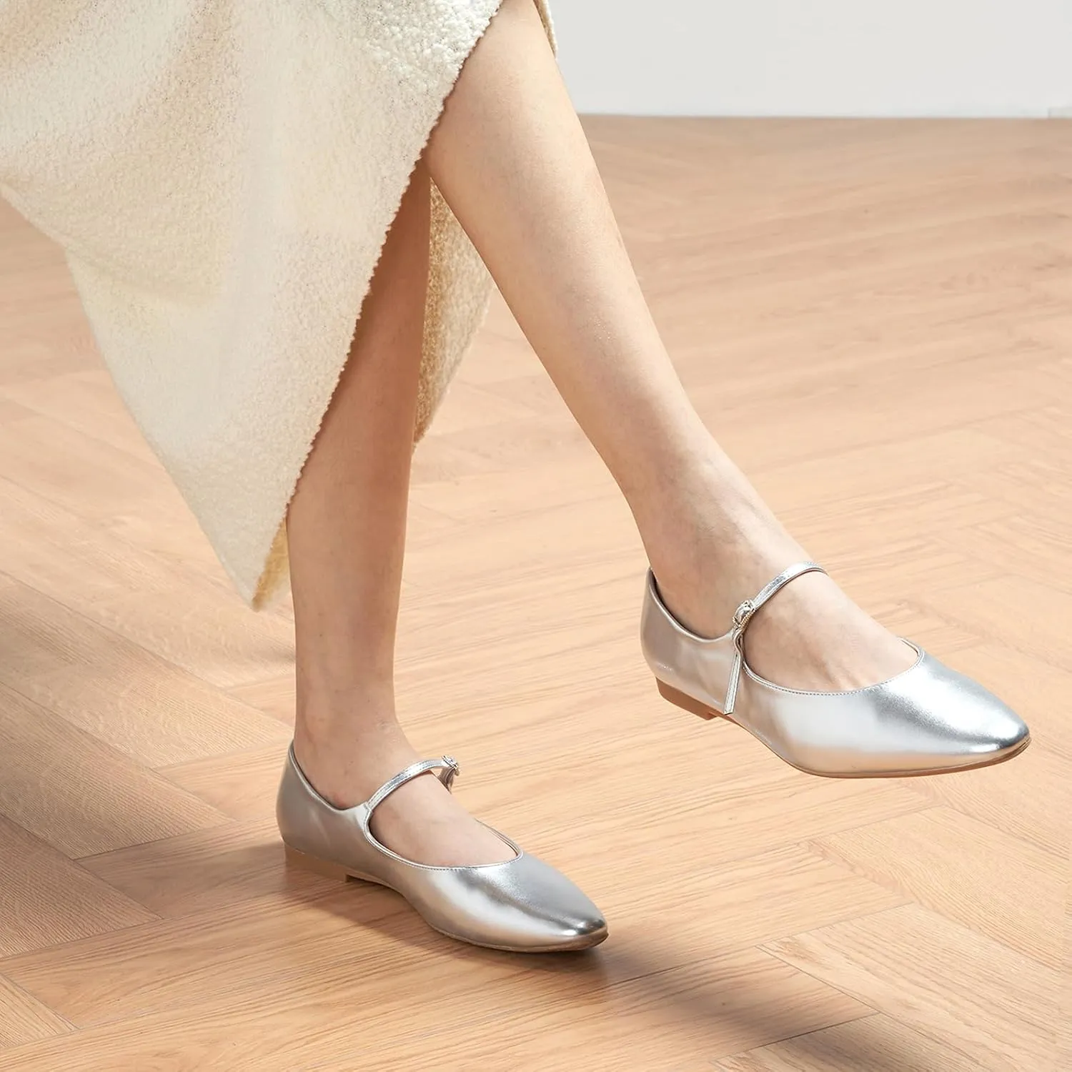 C.Paravano Women's Mary Jane Flats | Almond Toe Flats for Women | Leather Ballet Flats with Strap | Fashion Comfortable Work & Casual Shoes for Daily Wear,Walking