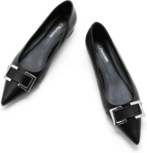C.Paravano Women's Pointed Toe Flats | Soft Leather Ballet Shoes with Square Buckle | Comfortable Slip On Work Shoes | Dressy Flats for Office, Travel & Daily Wear