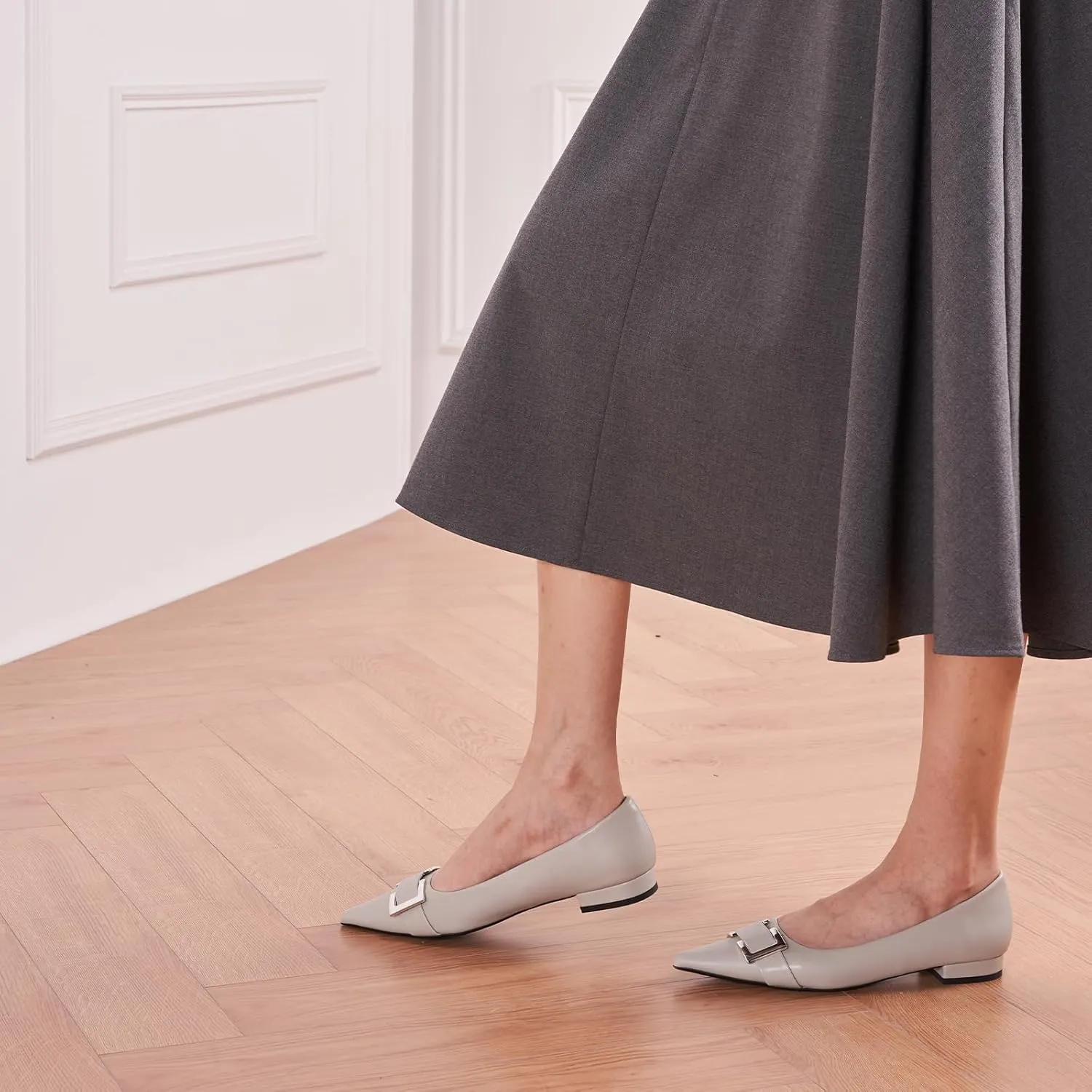 C.Paravano Women's Pointed Toe Flats | Soft Leather Ballet Shoes with Square Buckle | Comfortable Slip On Work Shoes | Dressy Flats for Office, Travel & Daily Wear