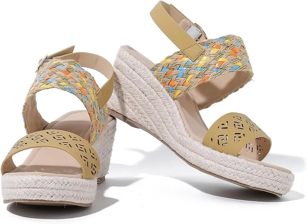 Cubicbee Women's Hemp Rope Woven Open Toe Ankle Strap Platform Wedge Sandals Adjustable Buckle Ankle Strap Braided Espadrille Shoes Thick Bottom Slope Heel Sandals Dressy Shoes