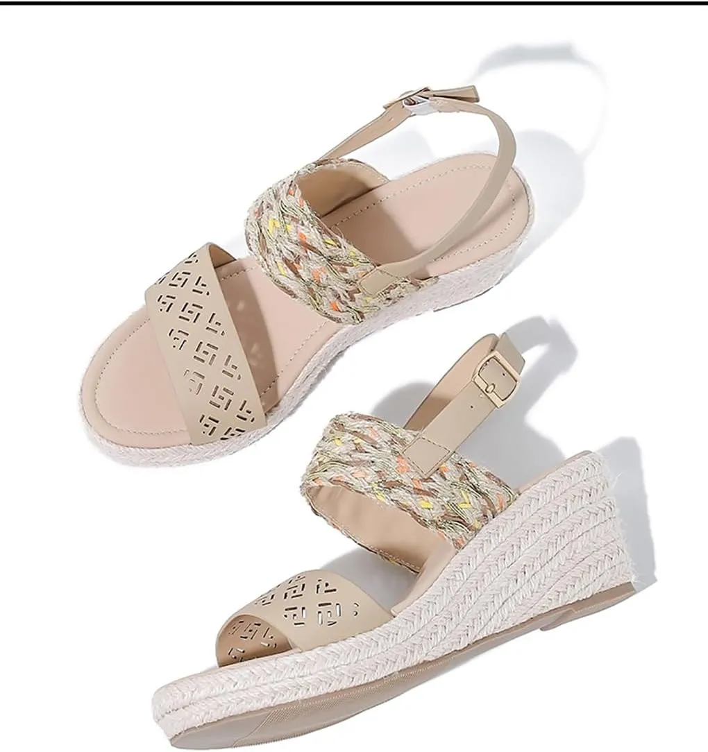 Cubicbee Women's Hemp Rope Woven Open Toe Ankle Strap Platform Wedge Sandals Adjustable Buckle Ankle Strap Braided Espadrille Shoes Thick Bottom Slope Heel Sandals Dressy Shoes