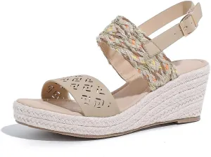 Cubicbee Women's Hemp Rope Woven Open Toe Ankle Strap Platform Wedge Sandals Adjustable Buckle Ankle Strap Braided Espadrille Shoes Thick Bottom Slope Heel Sandals Dressy Shoes