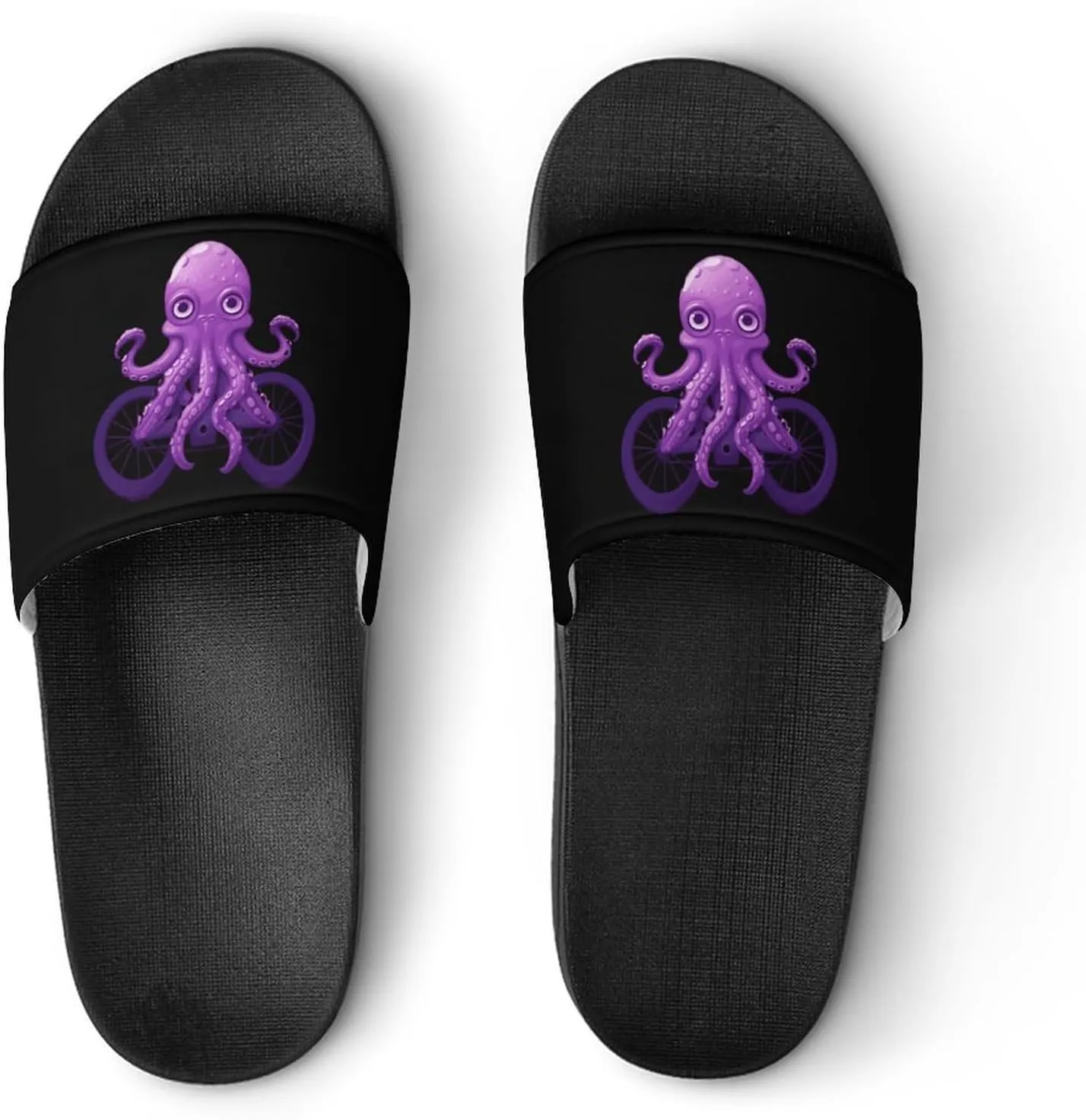 Cute Octopus Bicycles Home Slipper PVC Open Toe Shower Shoes Non-Slip Bathroom Sandals Pool Sandals for Men Women