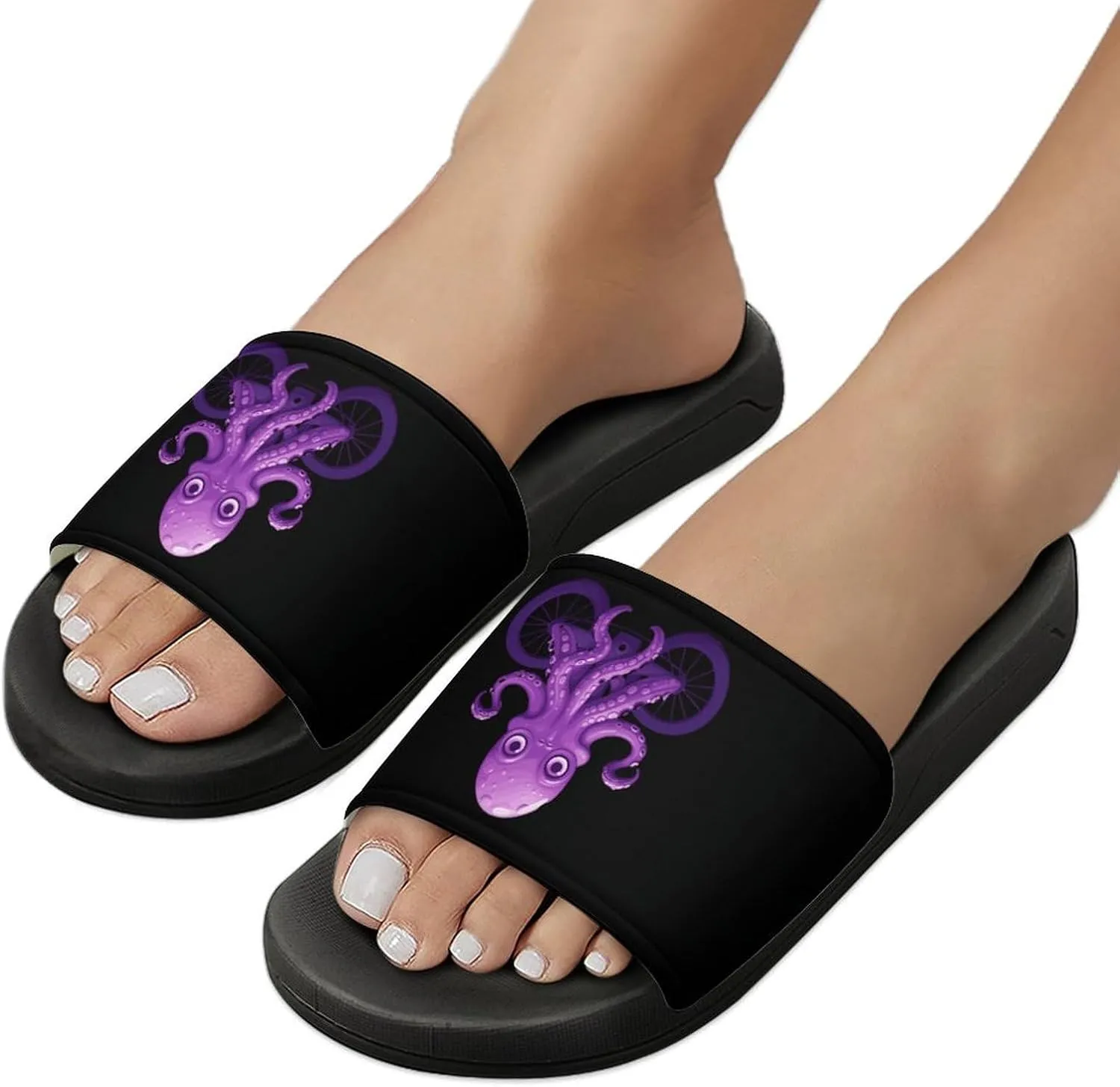 Cute Octopus Bicycles Home Slipper PVC Open Toe Shower Shoes Non-Slip Bathroom Sandals Pool Sandals for Men Women