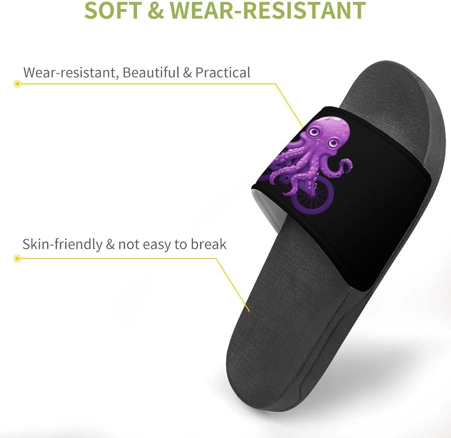 Cute Octopus Bicycles Home Slipper PVC Open Toe Shower Shoes Non-Slip Bathroom Sandals Pool Sandals for Men Women