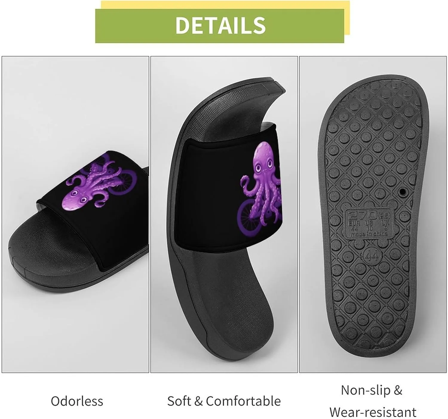 Cute Octopus Bicycles Home Slipper PVC Open Toe Shower Shoes Non-Slip Bathroom Sandals Pool Sandals for Men Women