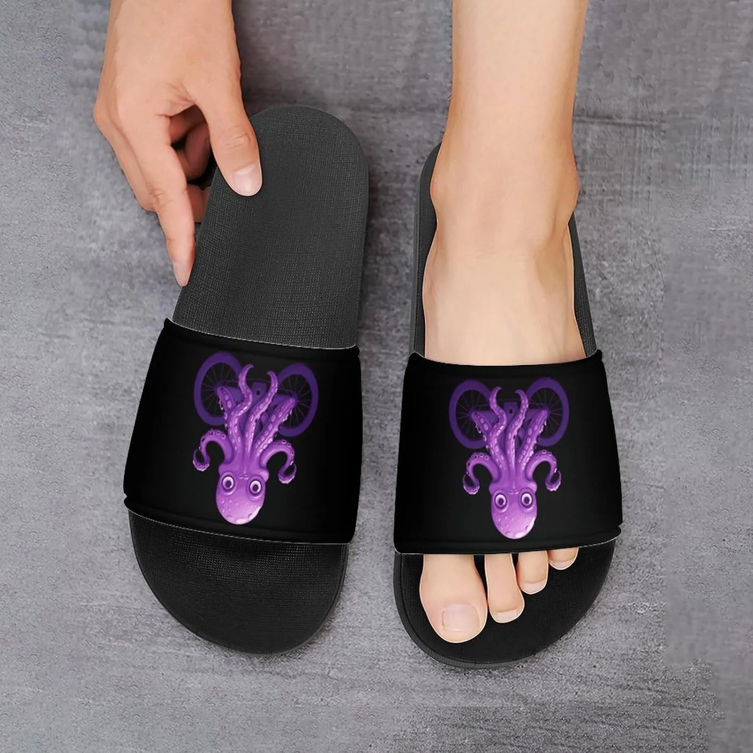 Cute Octopus Bicycles Home Slipper PVC Open Toe Shower Shoes Non-Slip Bathroom Sandals Pool Sandals for Men Women