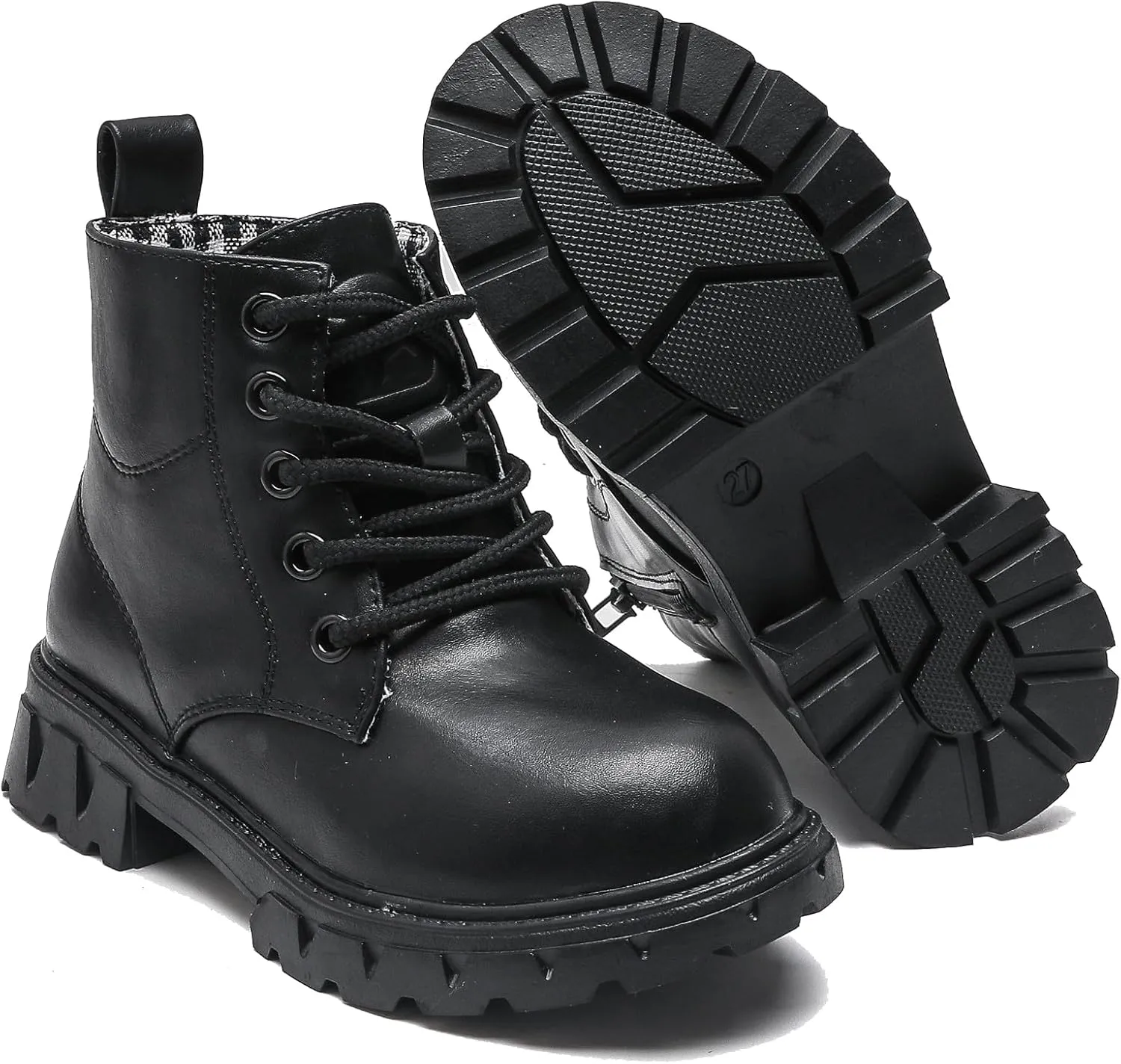 DADAWEN Boys Girls Glitter Ankle Boots Kids Lace Up Waterproof Combat Shoes With Side Zipper for Toddler/Little Kid/Big Kid