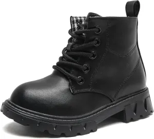 DADAWEN Boys Girls Glitter Ankle Boots Kids Lace Up Waterproof Combat Shoes With Side Zipper for Toddler/Little Kid/Big Kid