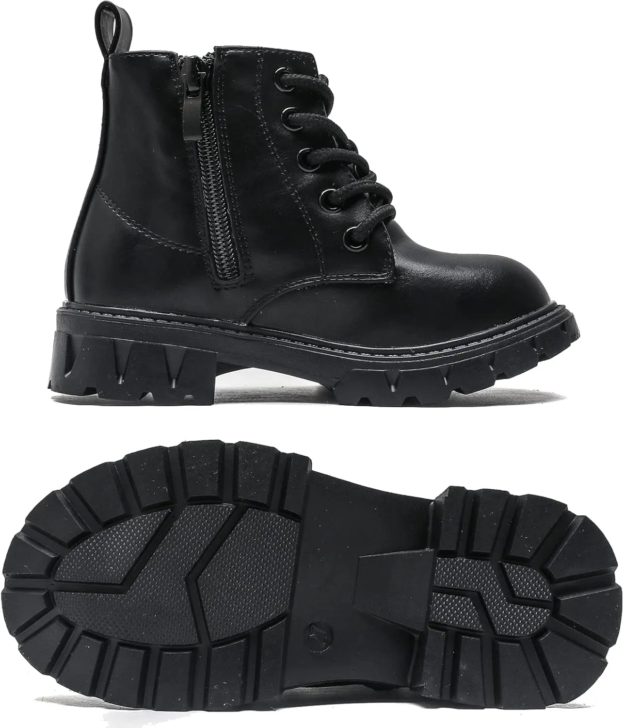DADAWEN Boys Girls Glitter Ankle Boots Kids Lace Up Waterproof Combat Shoes With Side Zipper for Toddler/Little Kid/Big Kid
