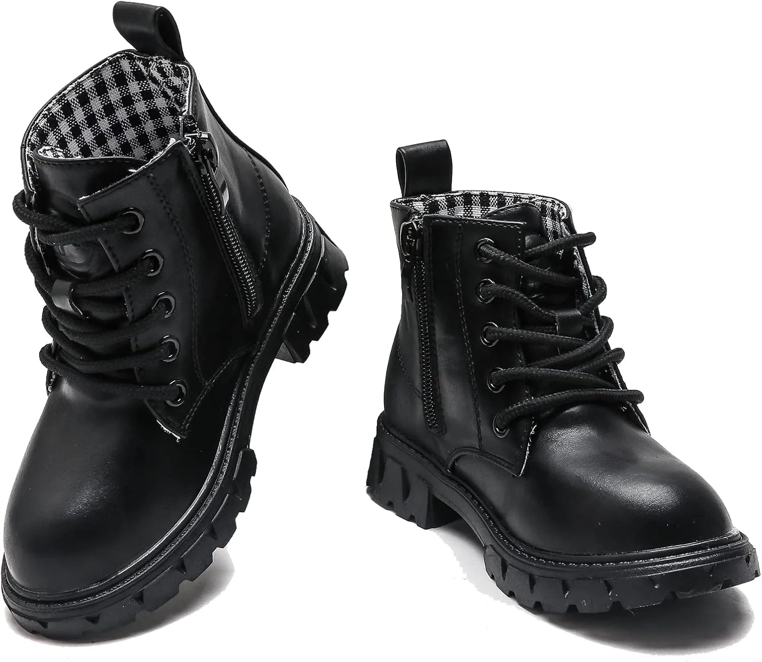DADAWEN Boys Girls Glitter Ankle Boots Kids Lace Up Waterproof Combat Shoes With Side Zipper for Toddler/Little Kid/Big Kid