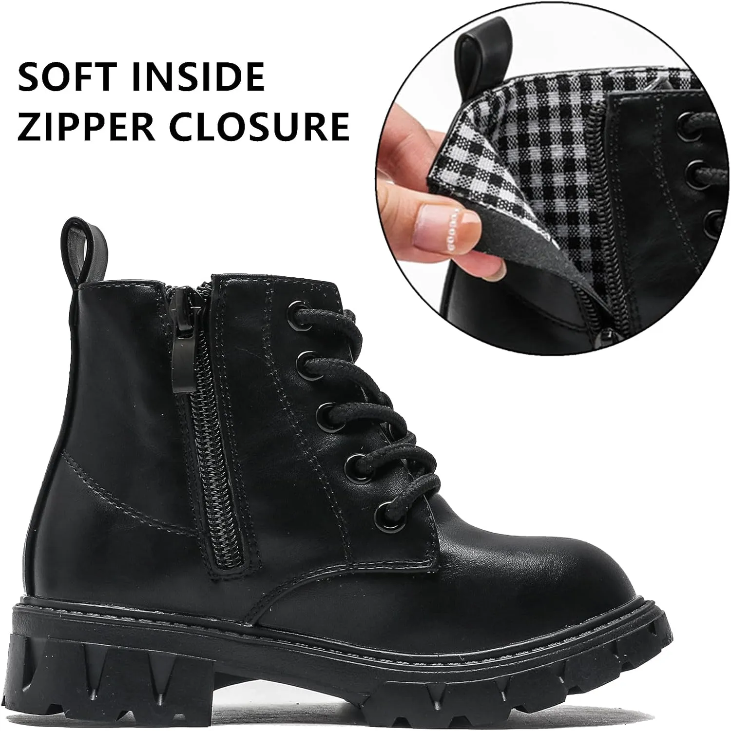 DADAWEN Boys Girls Glitter Ankle Boots Kids Lace Up Waterproof Combat Shoes With Side Zipper for Toddler/Little Kid/Big Kid