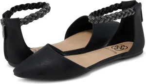 Daisy Fuentes Women’s Ankle-Strap D’Orsay Flats – Braided Embellished Strap, Pointed Toe, Zipper Closure – Comfortable Casual and Dressy Shoes