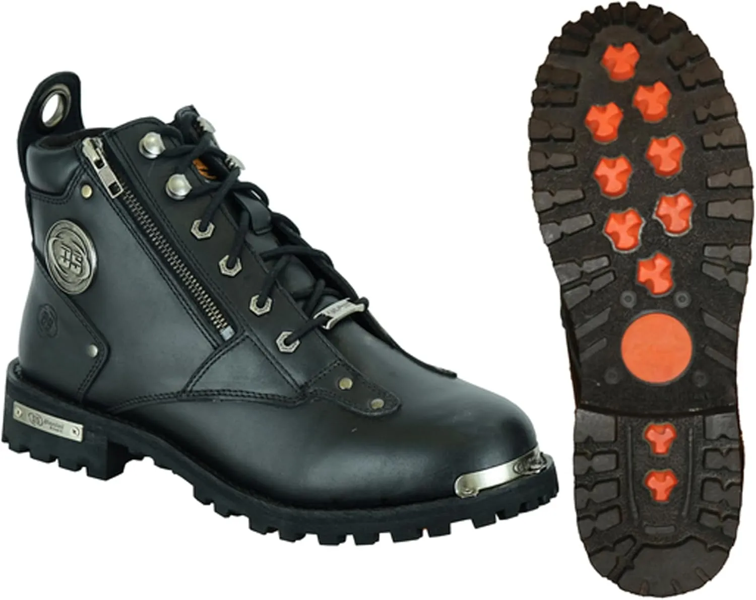 Daniel Smart Men’s Motorcycle Leather Boots – Full Grain Waterproof Boots with Side Zippers, Lace up Closure & Non Skid Outsole