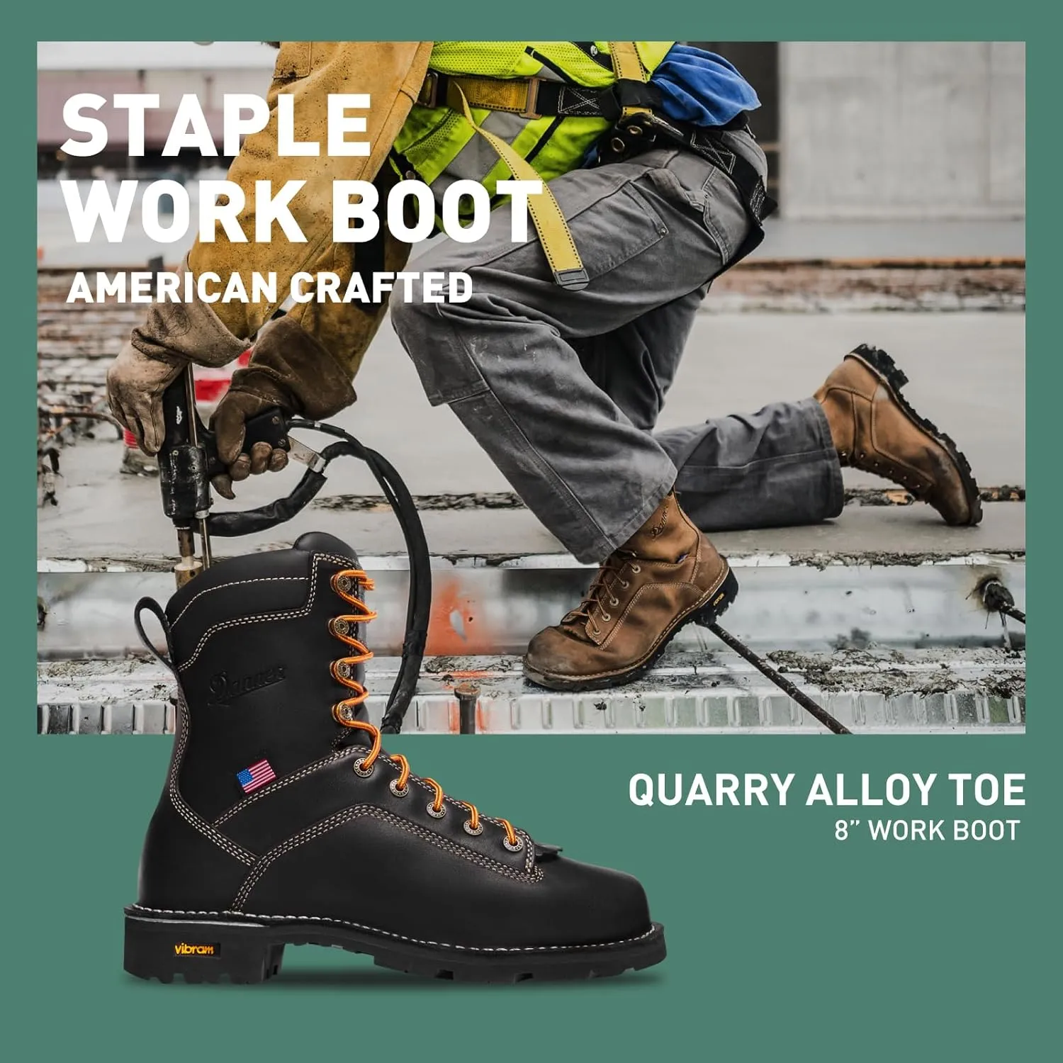 Danner 8” Quarry USA Waterproof Alloy Safety Toe Work Boots for Men - Full-Grain Leather with Gore-Tex Lining and Traction Heel Outsole, EH Resistant