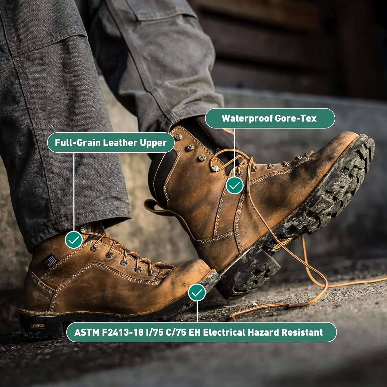 Danner 8” Quarry USA Waterproof Alloy Safety Toe Work Boots for Men - Full-Grain Leather with Gore-Tex Lining and Traction Heel Outsole, EH Resistant